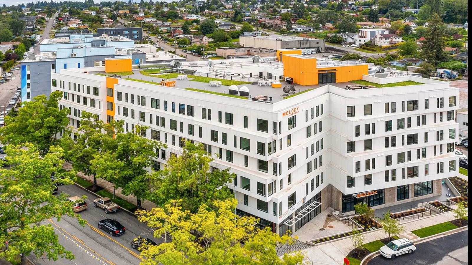 Melody Jabooda Apartments aerial view in Seattle