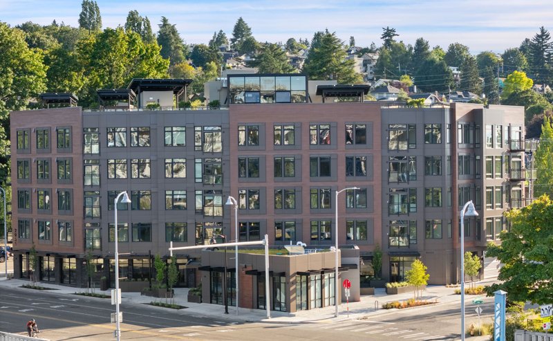 The Millwright apartments at the south end of the Fremont Bridge